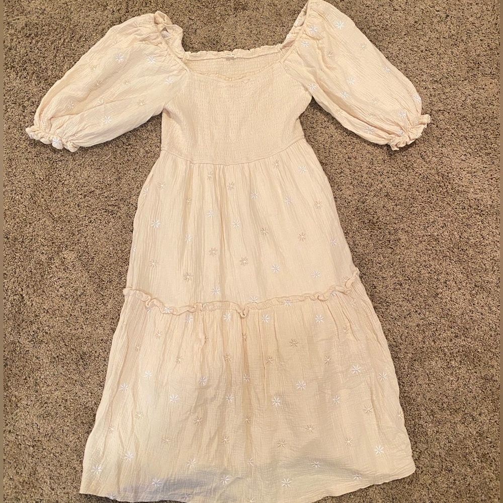 Smocked Cream Midi Dress Similar to Dahlia Free People